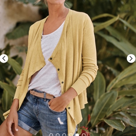 Garnet Hill Sweaters - Garnet Hill Wheat Colored Linen Waterfall Front Cardigan Sweater Size M